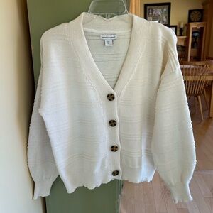 Women's Cupcakes & Cashmere Button Front V-Neck Ivory Cardigan Sweater Sz Large